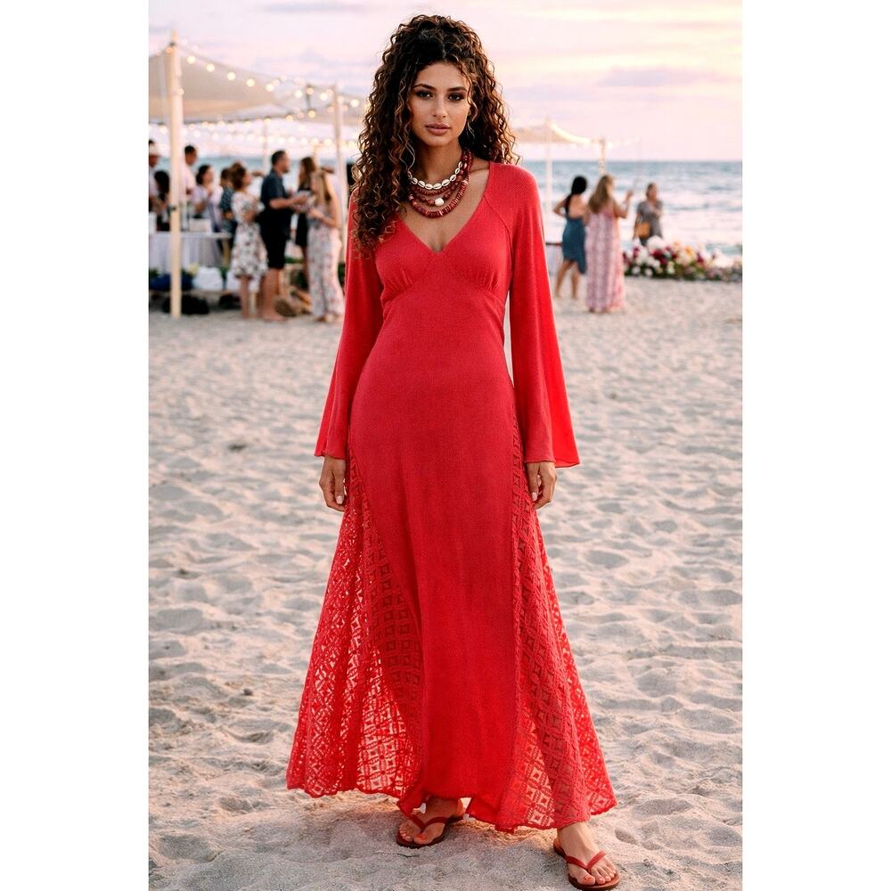 Free People Hazel Maxi Dress Tart Berry size M